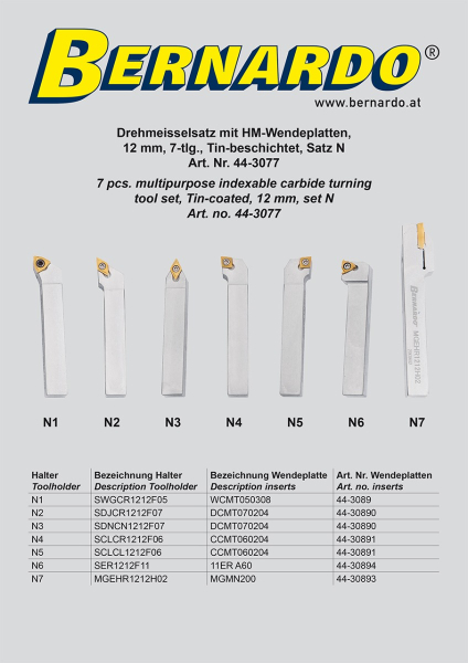 44-3077 Bernardo Drehmeisselsätze Drehmeisselsatz mit HM-Wendeplatten, 12 mm, Satz N